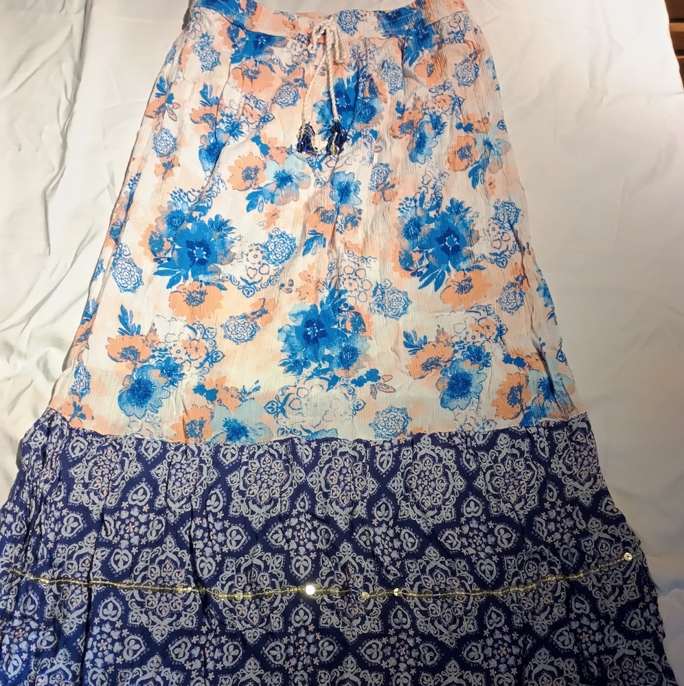 Floral Blue Peach Skirt Kids